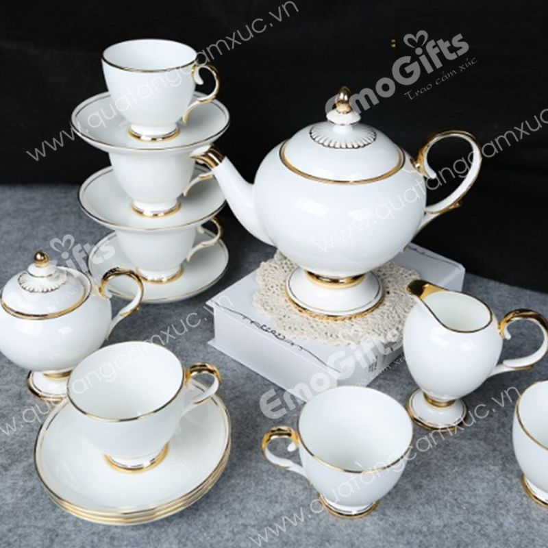Bộ trà cao cấp kẻ chỉ vàng 